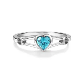 Sterling Silver Open Heart Birthstone Baby Ring for Kids