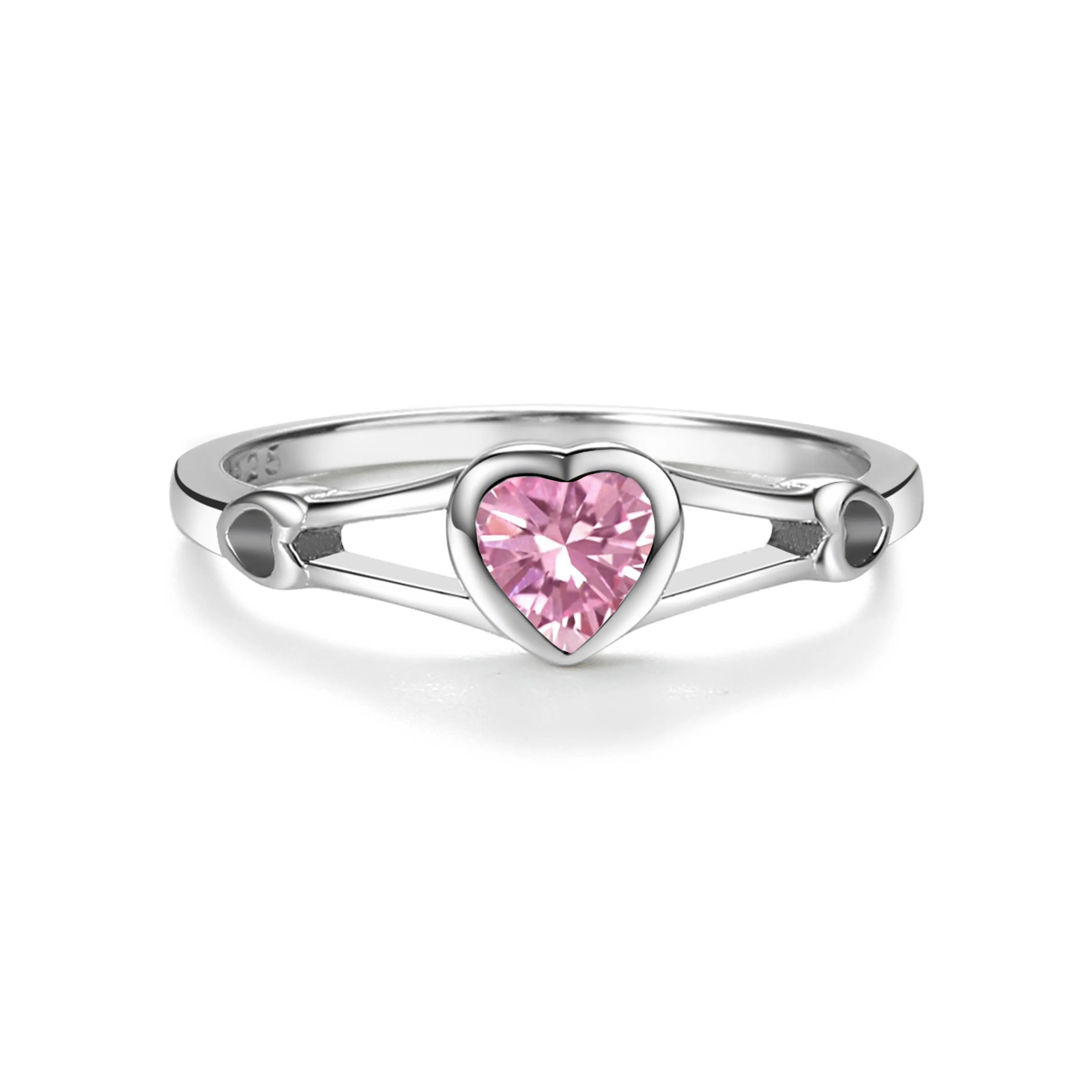 Sterling Silver Open Heart Birthstone Baby Ring for Kids