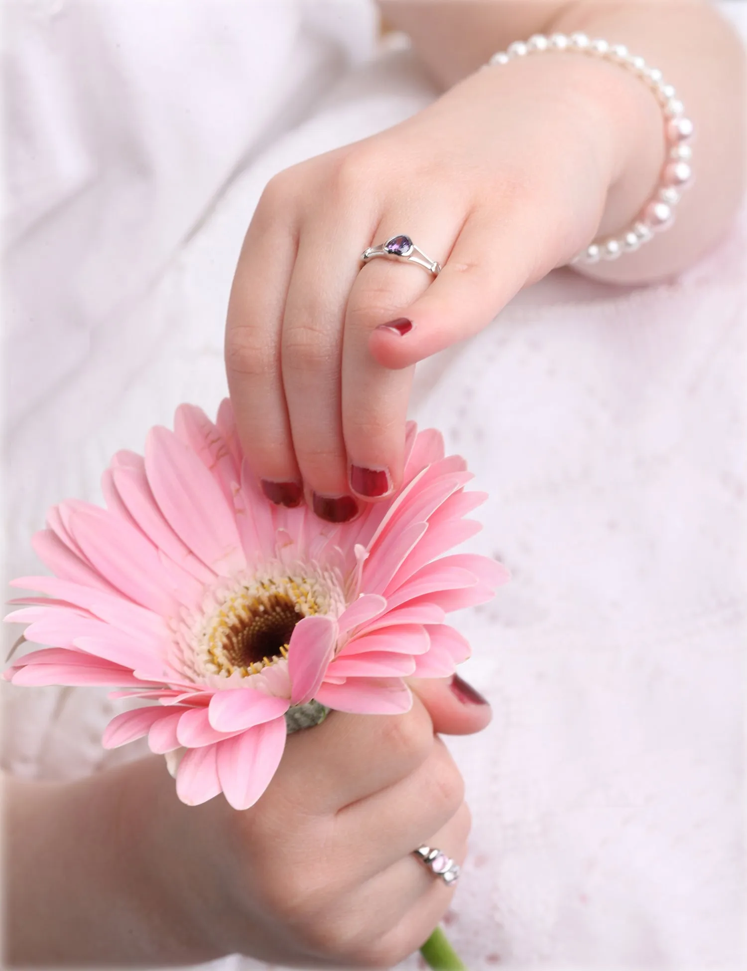Sterling Silver Open Heart Birthstone Baby Ring for Kids