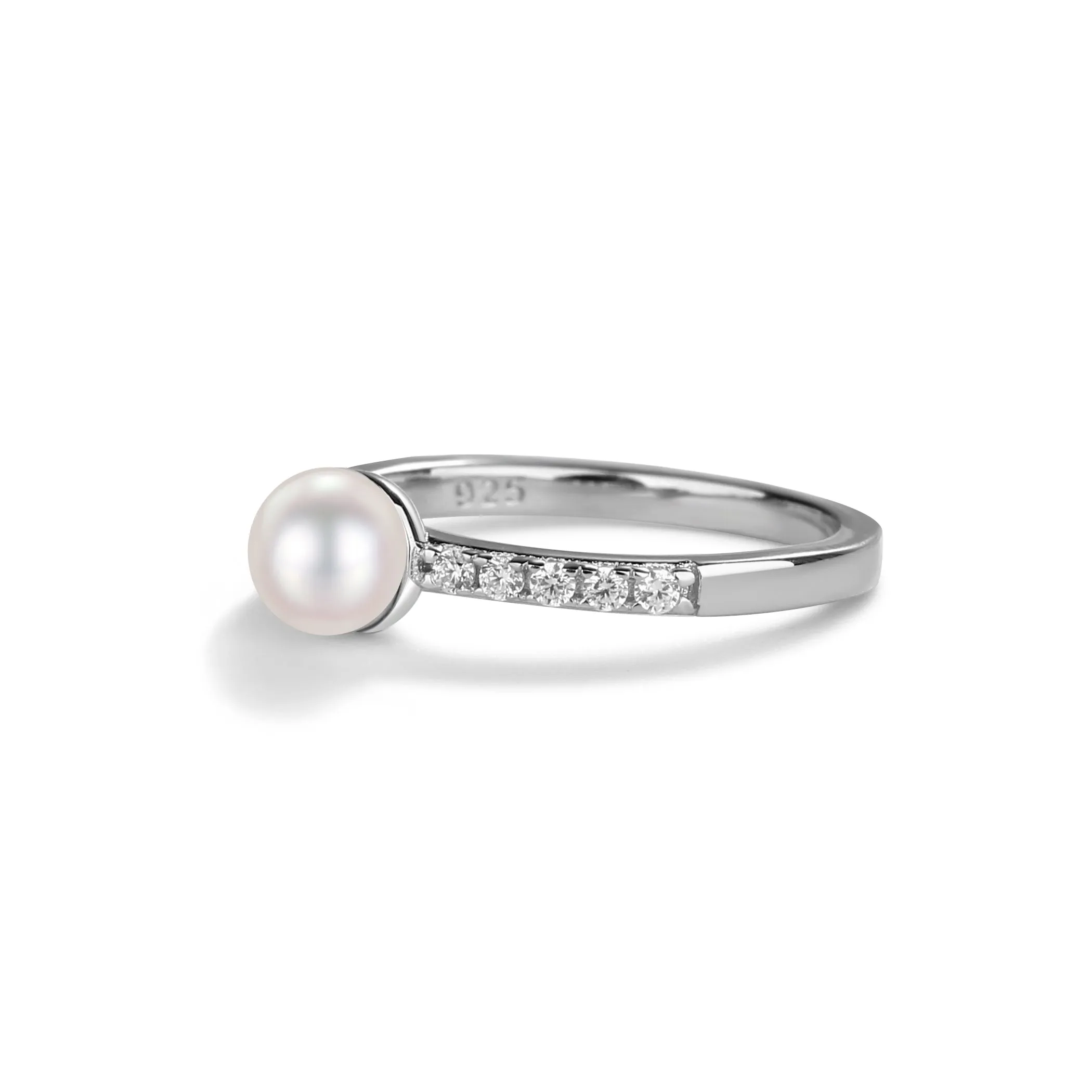 Sterling Silver Pearl Baby Ring with CZs for Kids