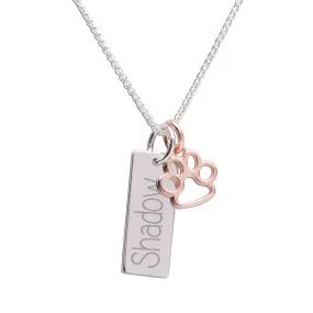 Sterling Silver Personalized Paw Bar Necklace - Silver