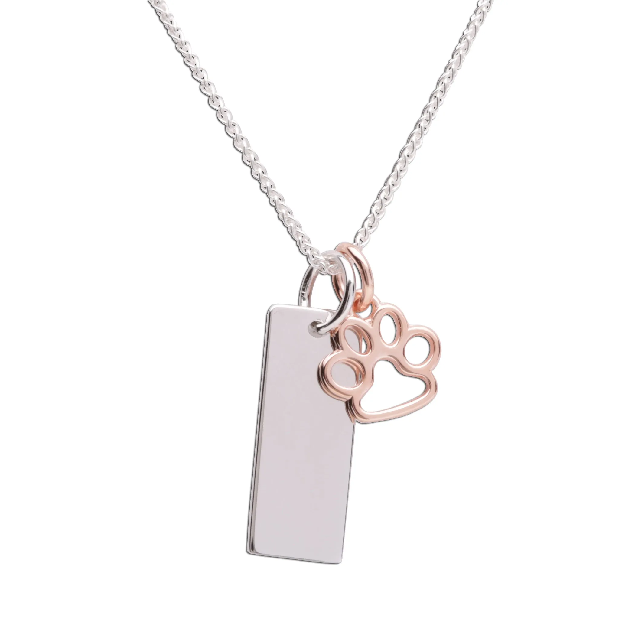 Sterling Silver Personalized Paw Bar Necklace - Silver