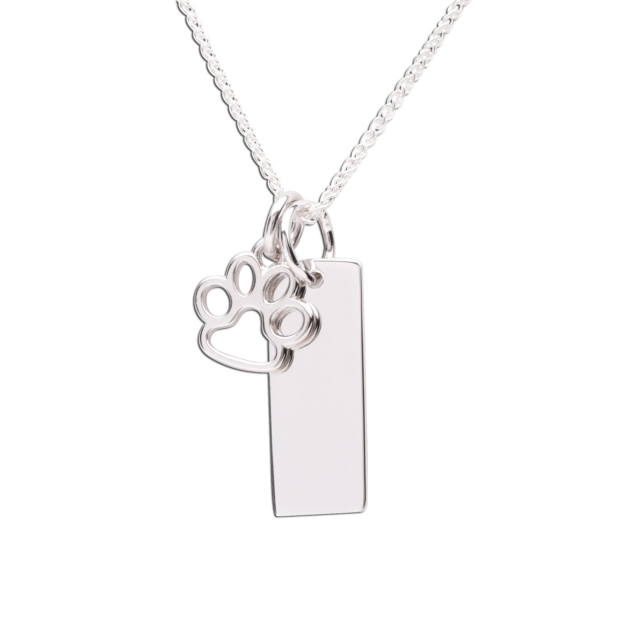 Sterling Silver Personalized Paw Bar Necklace - Silver