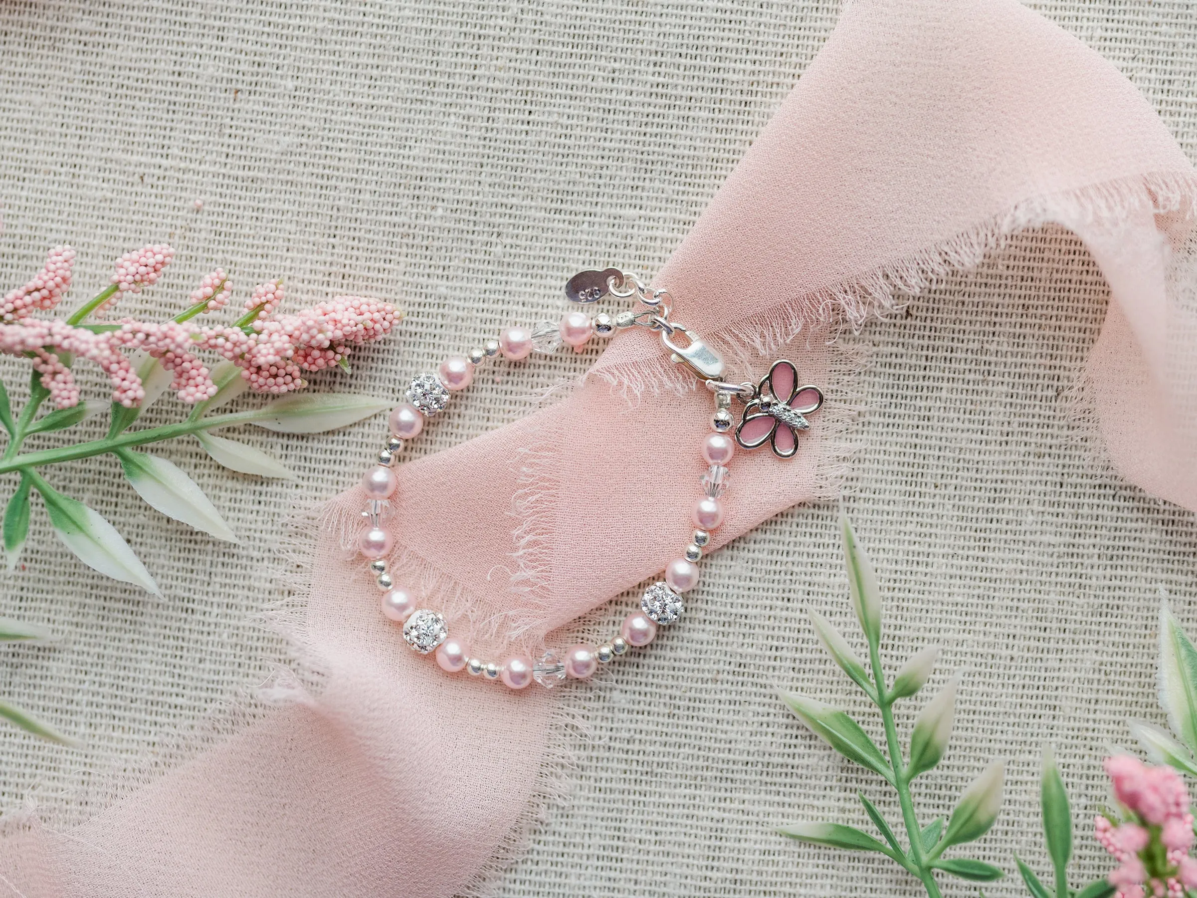Sterling Silver Pink Butterfly Bracelet for Babies, Toddlers and Little Girls