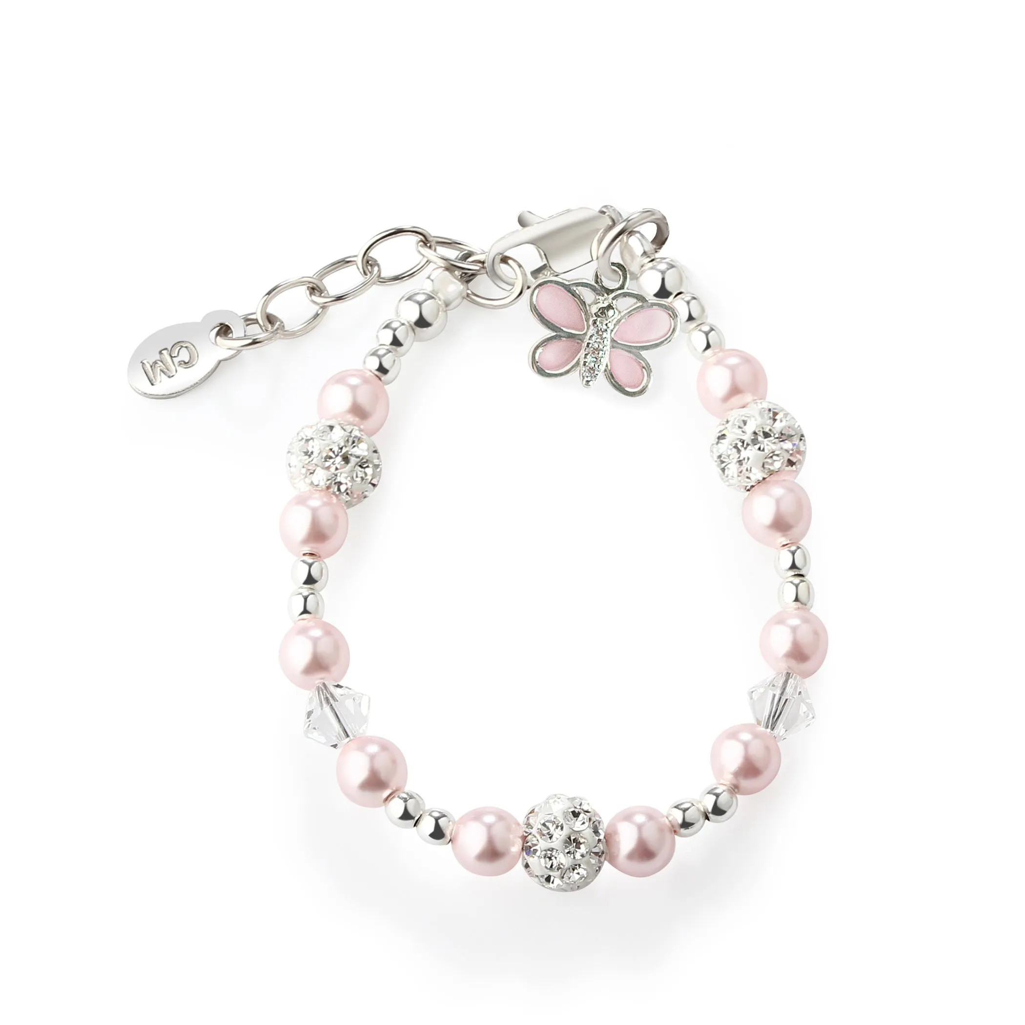 Sterling Silver Pink Butterfly Bracelet for Babies, Toddlers and Little Girls
