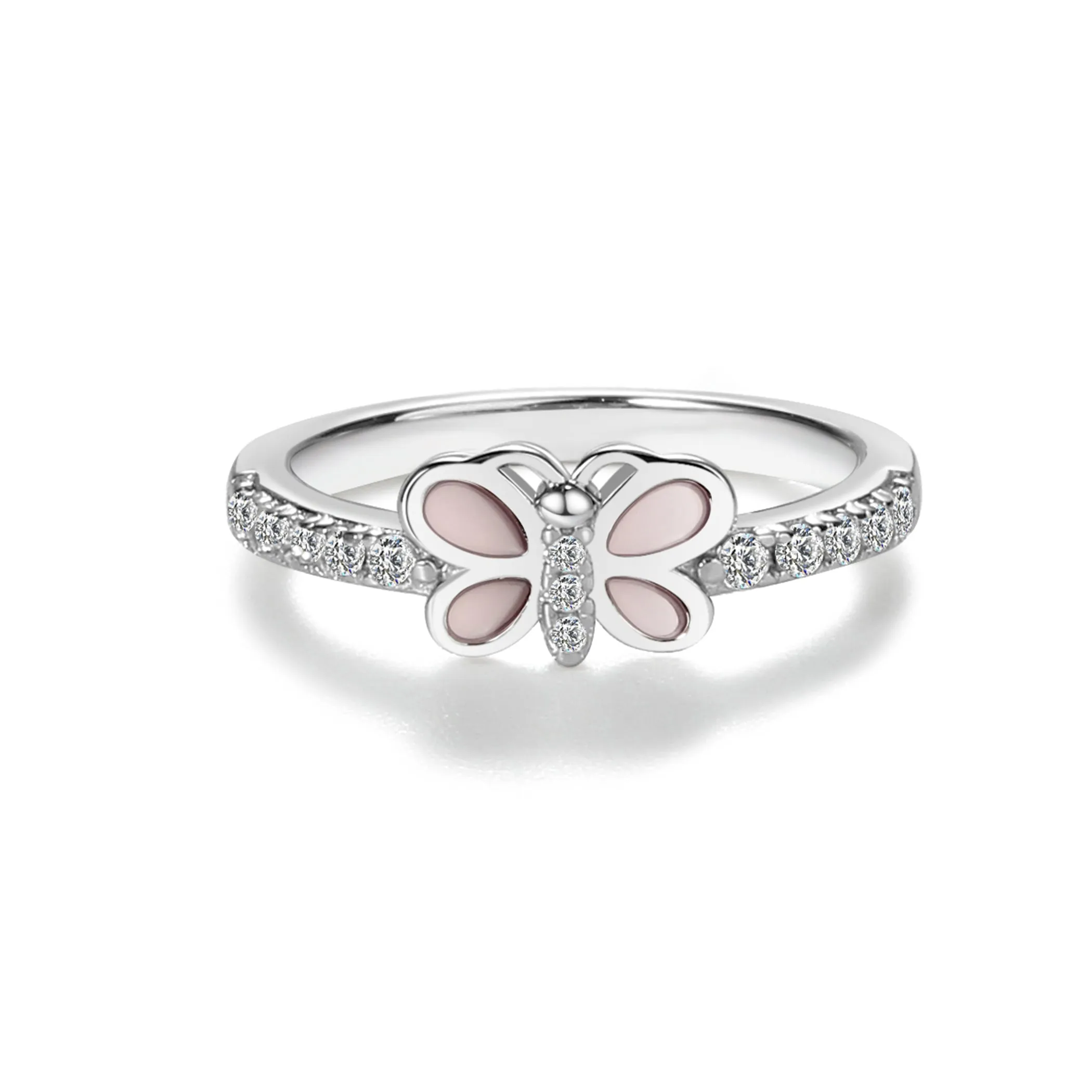 Sterling Silver Pink Butterfly Ring with CZs for Kids