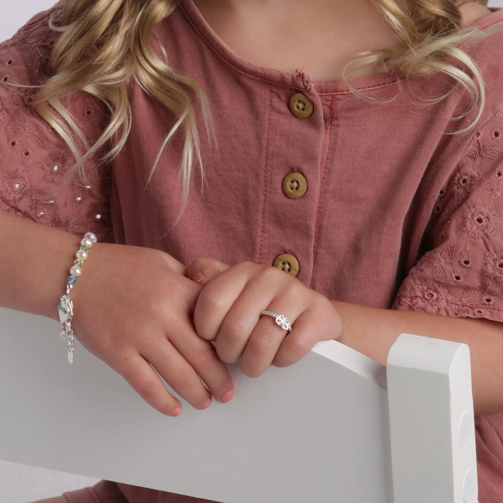 Sterling Silver Pink Butterfly Ring with CZs for Kids