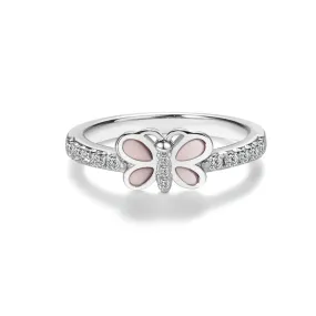 Sterling Silver Pink Butterfly Ring with CZs for Kids