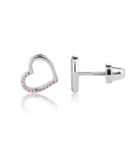 Sterling Silver Pink Floating Heart Earrings for Babies, Toddlers and Kids