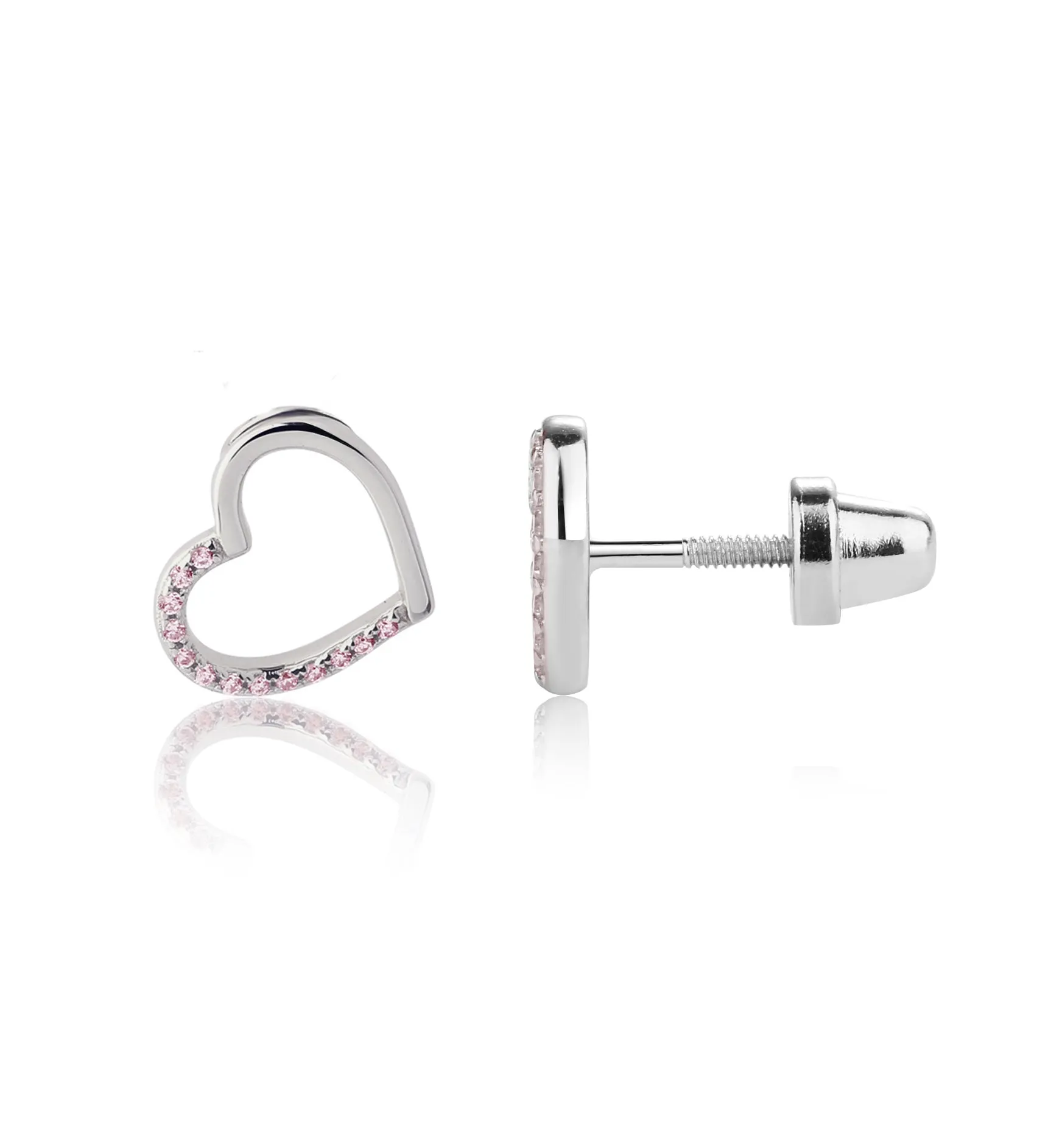 Sterling Silver Pink Floating Heart Earrings for Babies, Toddlers and Kids