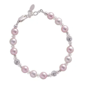 Sterling Silver Pink Pearl and  Stardust Bracelet for Kids, Toddlers, and Girls