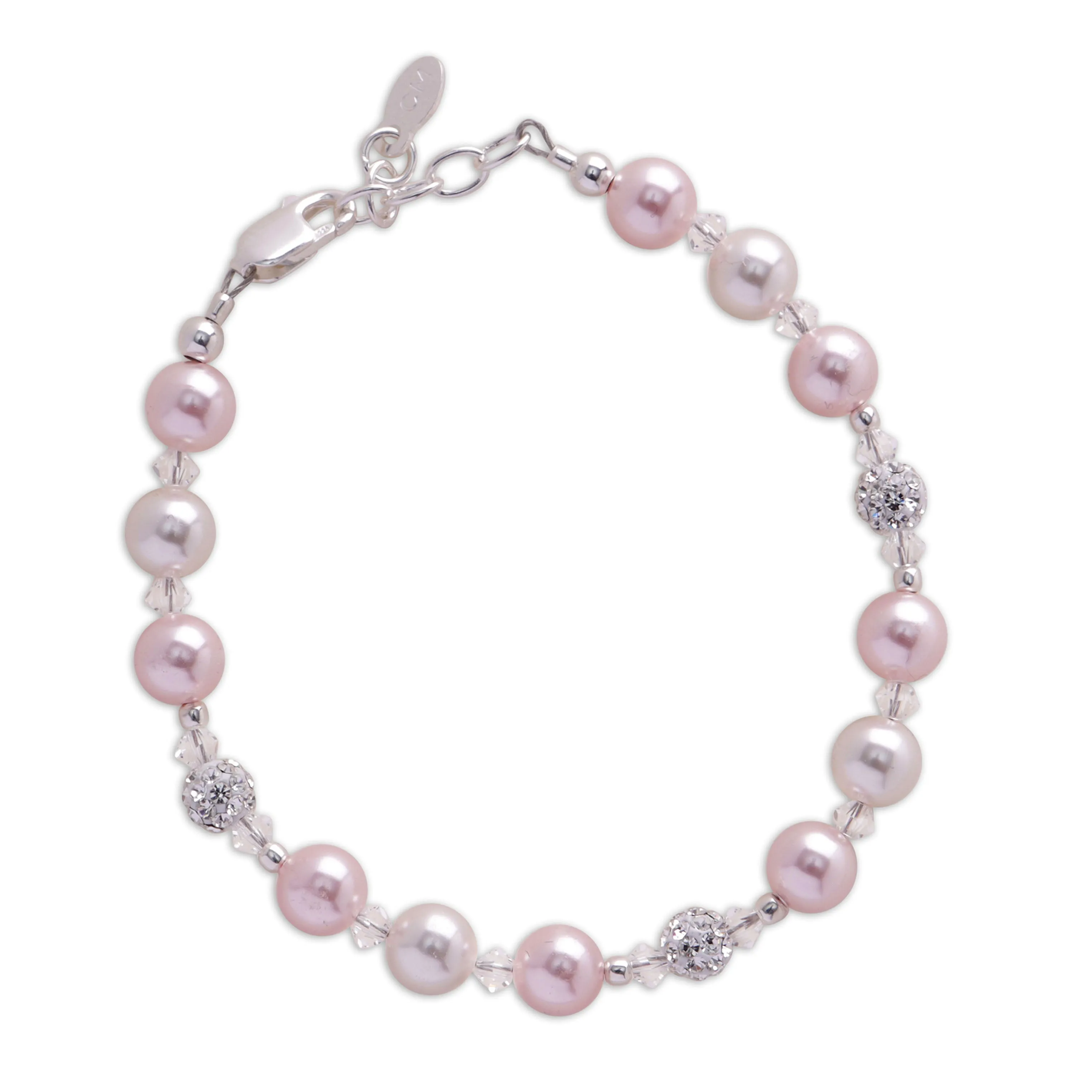 Sterling Silver Pink Pearl and  Stardust Bracelet for Kids, Toddlers, and Girls