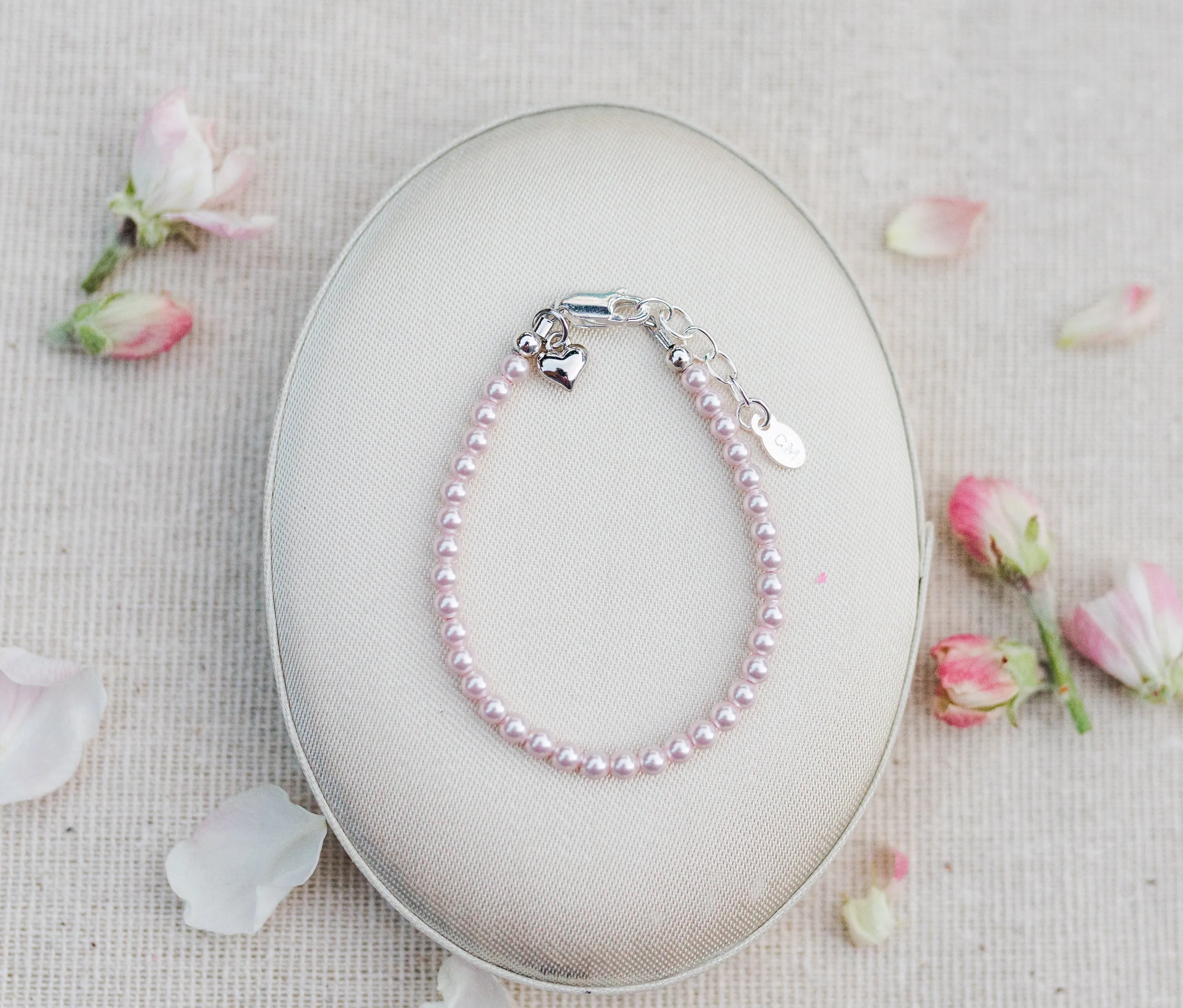 Sterling Silver Pink Simulated Pearl Baby Bracelet Girls Jewelry