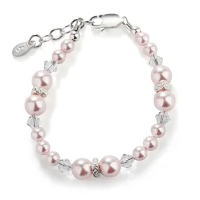 Sterling Silver Pink Simulated Pearl Bracelet for Babies, Toddlers, and Girls