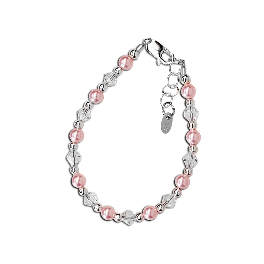 Sterling Silver Pink Simulated Pearl Bracelet for New Infant Baby and Little Girls