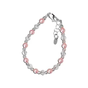 Sterling Silver Pink Simulated Pearl Bracelet for New Infant Baby and Little Girls