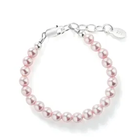 Sterling Silver Pink Simulated Pearl Bracelet Infant Baby Gift for Toddlers, Kids and Little Girls