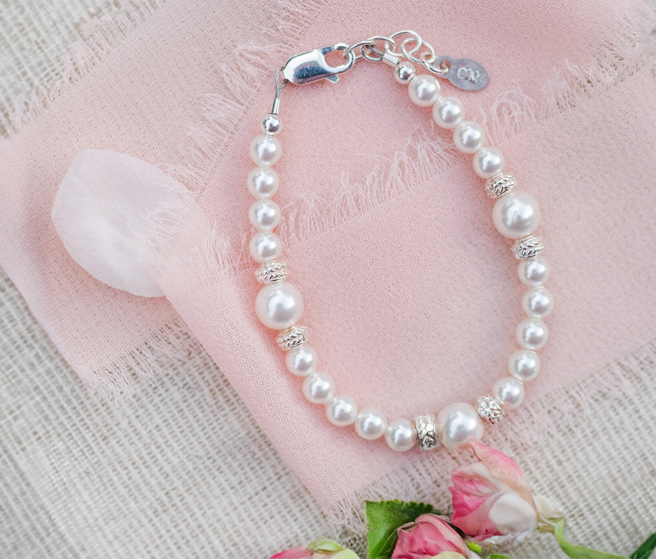 Sterling Silver Simulated Pearl Bracelet for Little Girls