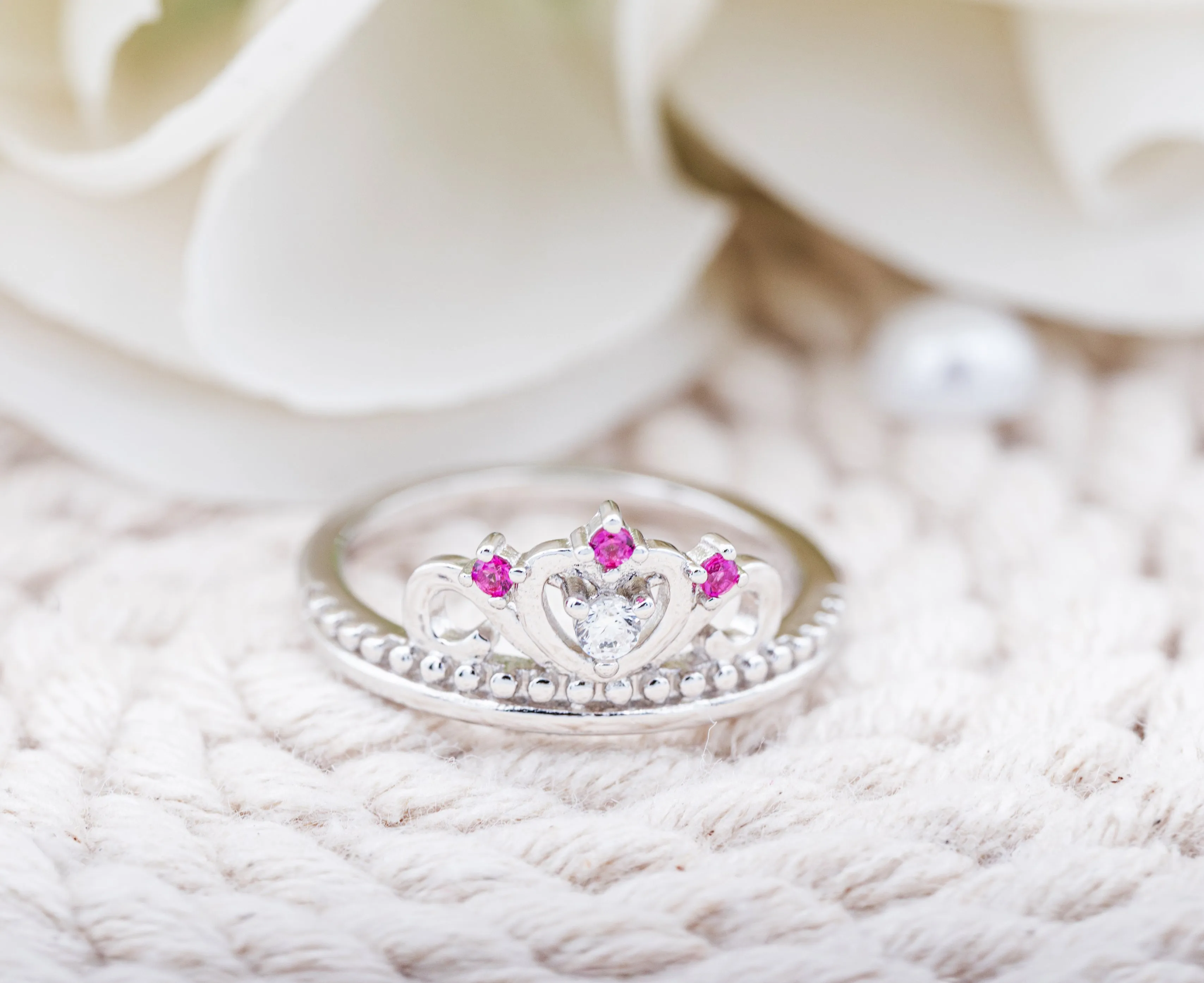 Sterling Silver Tiara Baby Ring with CZs for Kids
