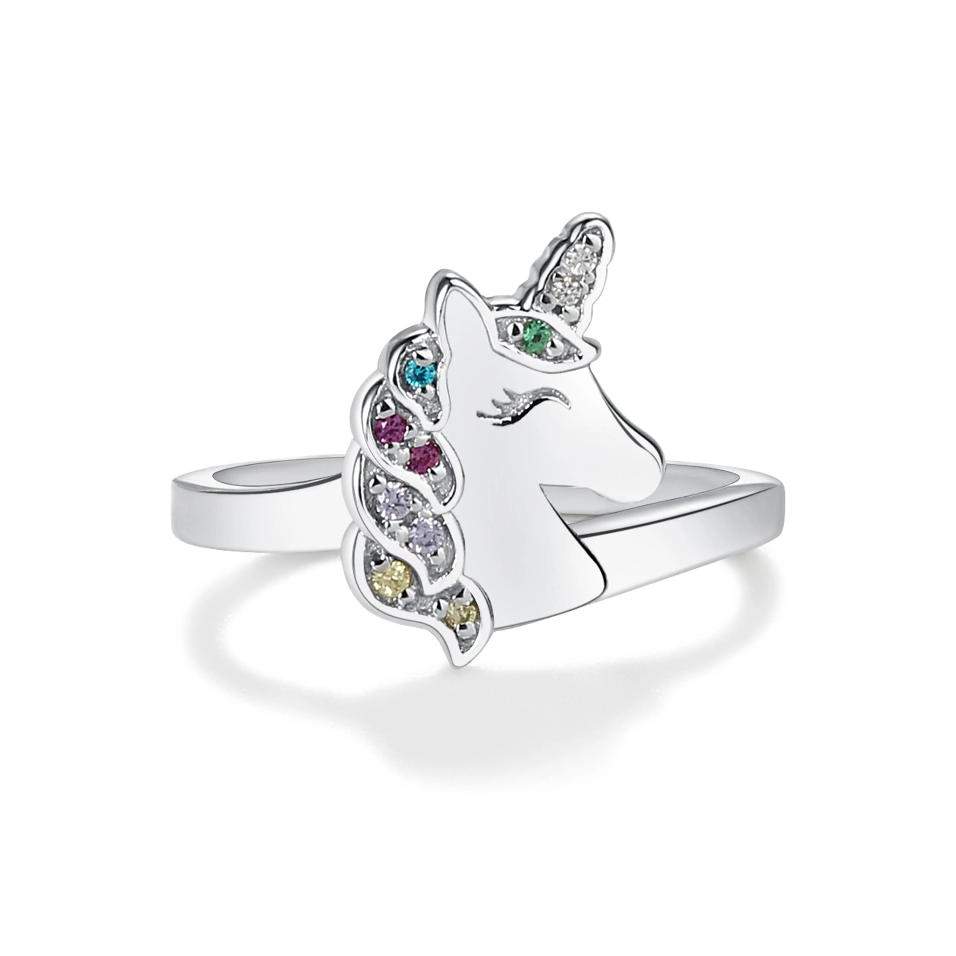 Sterling Silver Toddler Rainbow Unicorn Ring with CZs for Kids