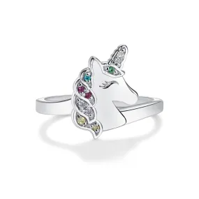 Sterling Silver Toddler Rainbow Unicorn Ring with CZs for Kids