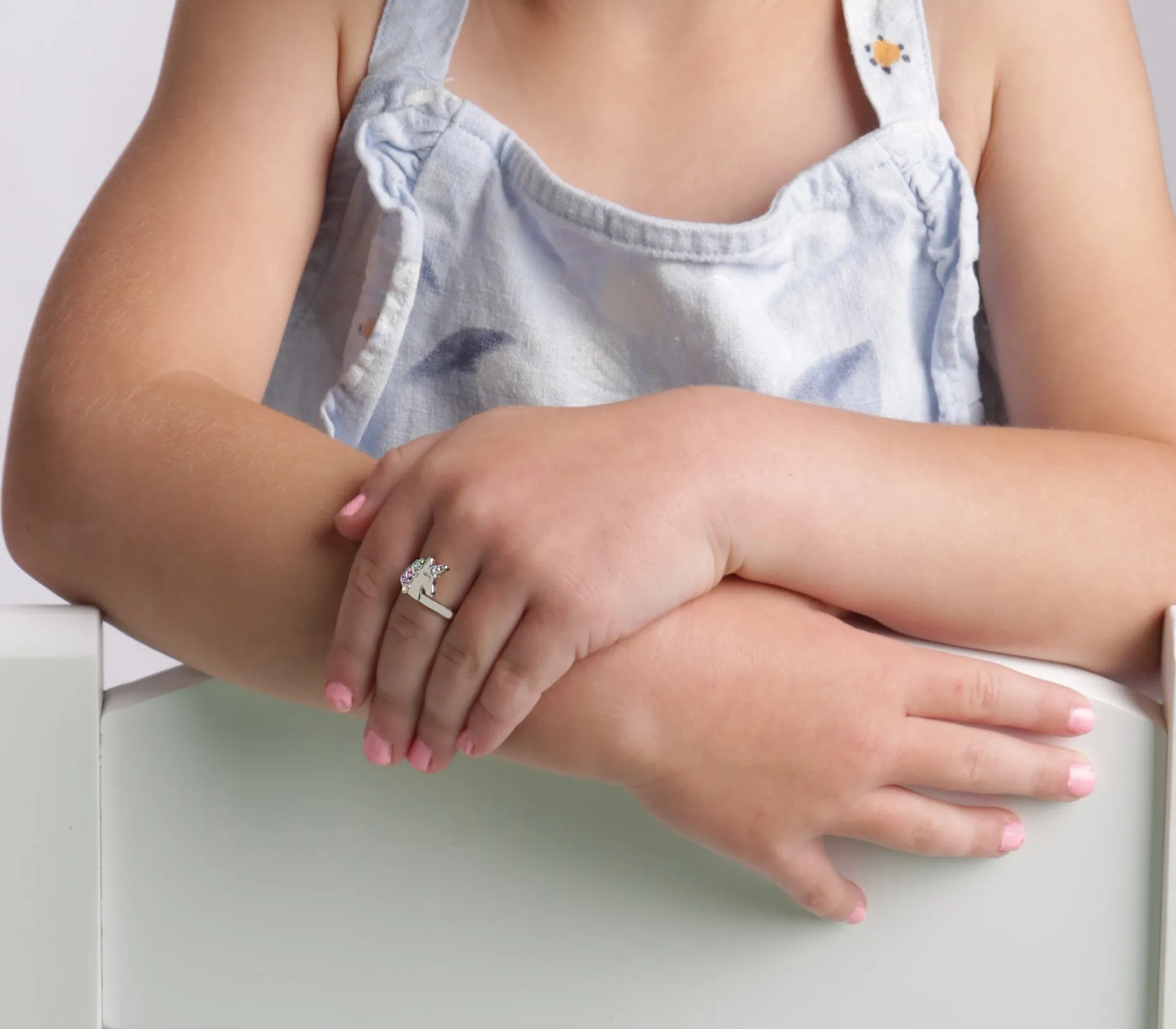 Sterling Silver Toddler Rainbow Unicorn Ring with CZs for Kids