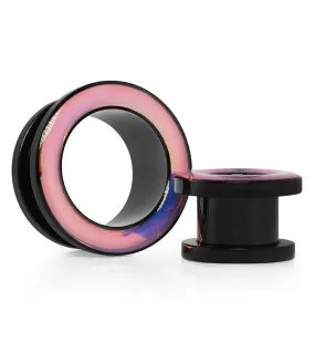 Sunset Rim Black PVD Stainless Steel Screw Back Tunnel Plugs