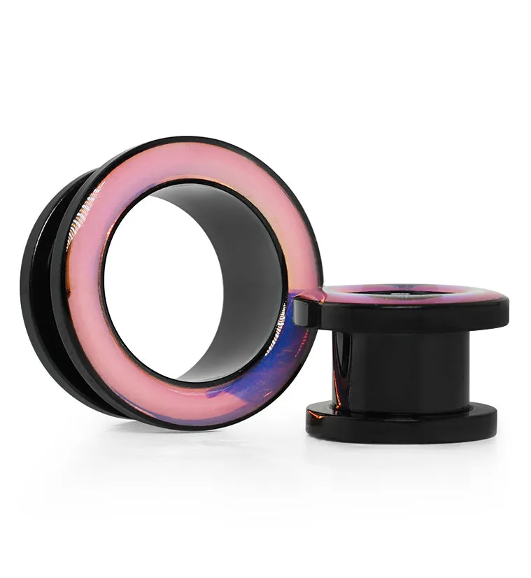 Sunset Rim Black PVD Stainless Steel Screw Back Tunnel Plugs