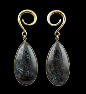 Teardrop Arfvedsonite Hanging Stone Ear Weights