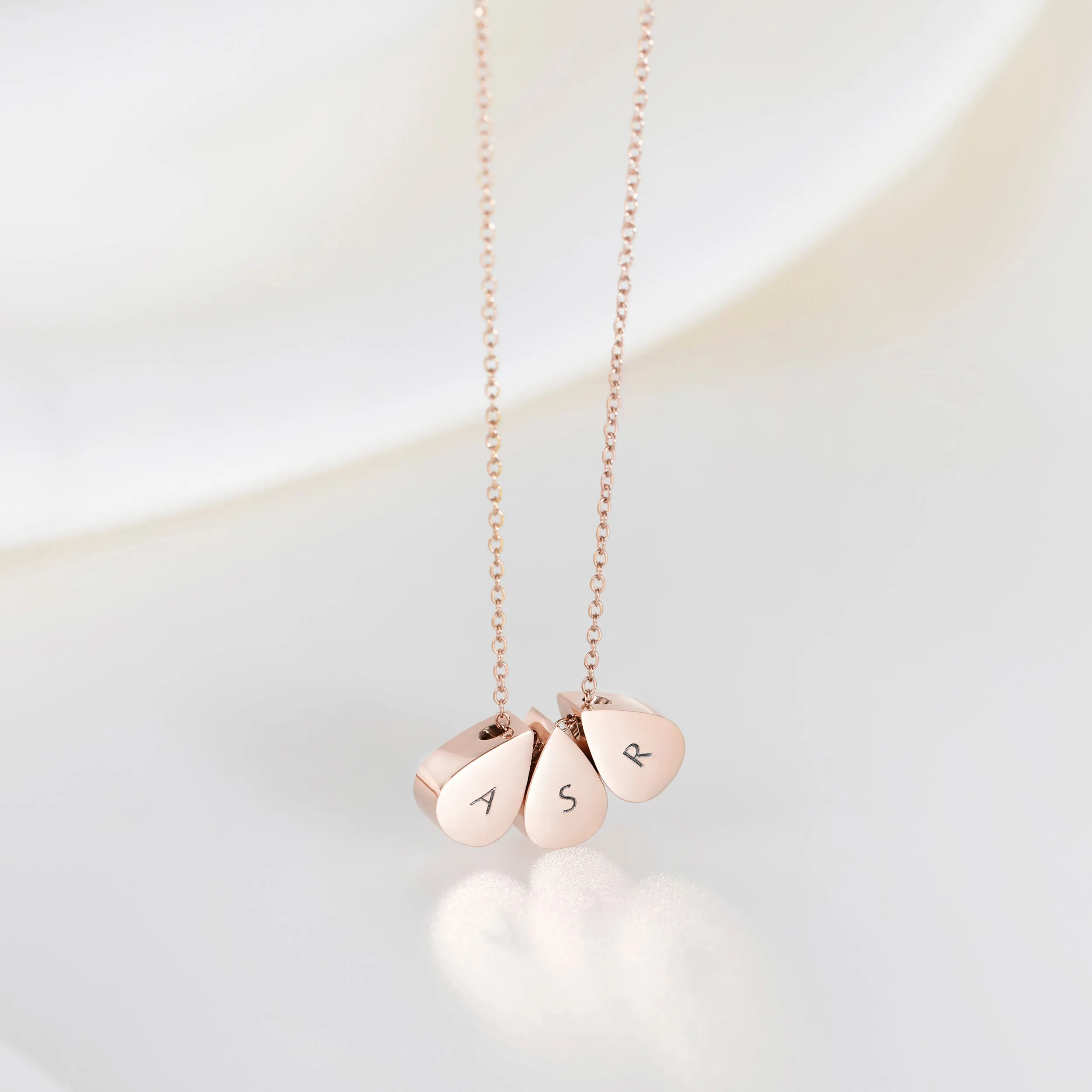 Teardrop Triple Bead Necklace in Rose Gold