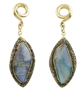Textured Labradorite Stone Brass Hangers/Ear Weights Version 11