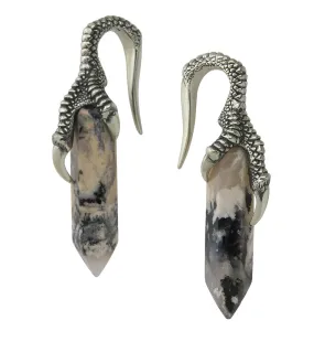 Tiger Dendritic Agate Stone Raven Claw White Brass Ear Weights