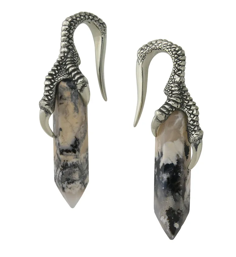 Tiger Dendritic Agate Stone Raven Claw White Brass Ear Weights
