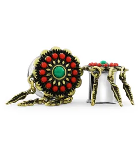 Tribal Flower Beaded Stainless Steel Plugs