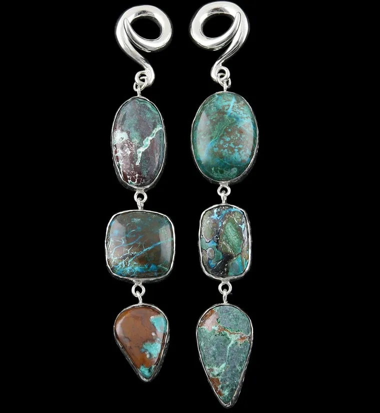 Triple Chrysocolla Stone Ear Weights Version 2