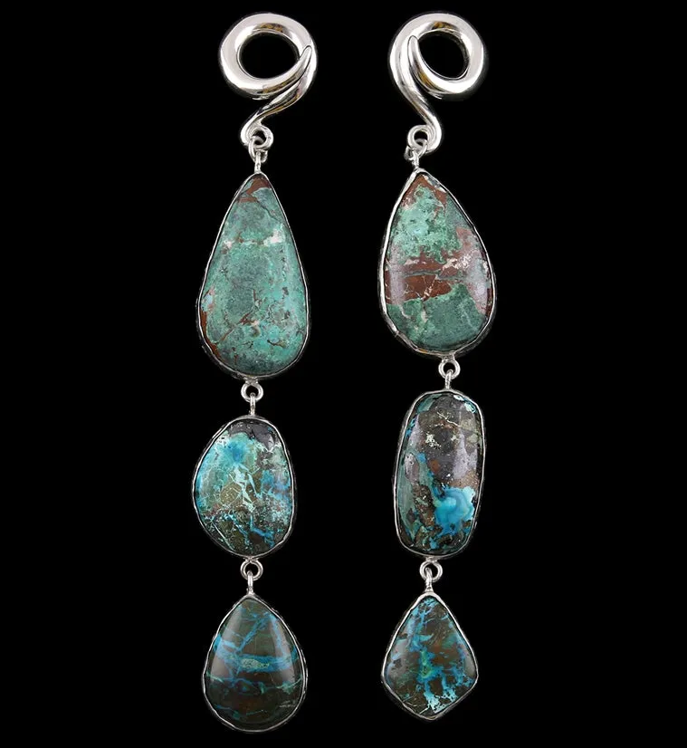 Triple Chrysocolla Stone Ear Weights Version 3