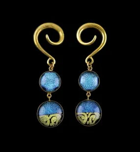Turquoise Gold Glass Cab Brass Ear Weights