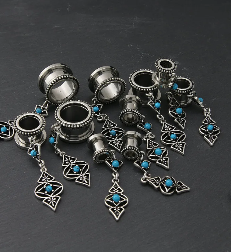 Turquoise Howlite Dangle Charm Stainless Steel Tunnel Plugs
