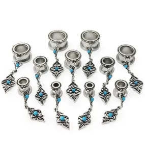 Turquoise Howlite Dangle Charm Stainless Steel Tunnel Plugs
