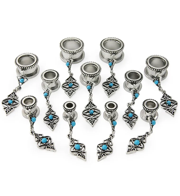 Turquoise Howlite Dangle Charm Stainless Steel Tunnel Plugs