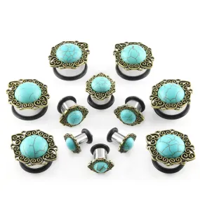 Turquoise Stone Cabochon Front Steel Plugs