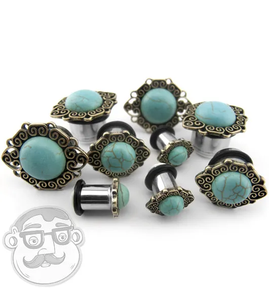 Turquoise Stone Cabochon Front Steel Plugs