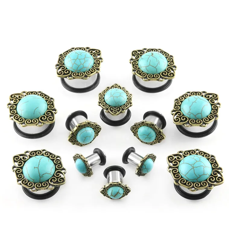 Turquoise Stone Cabochon Front Steel Plugs