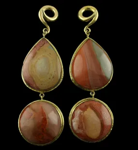 V11 Double Polychrome Ocean Jasper Stone Brass Ear Weights