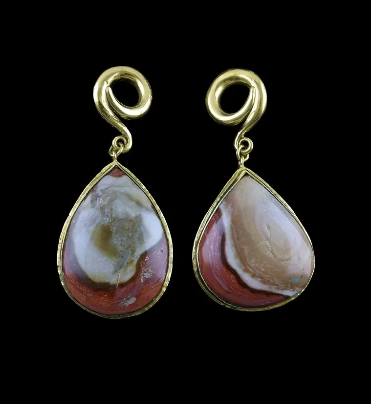 V2 Teardrop Polychrome Ocean Jasper Stone Brass Ear Weights