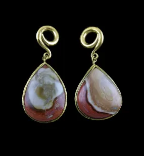 V2 Teardrop Polychrome Ocean Jasper Stone Brass Ear Weights