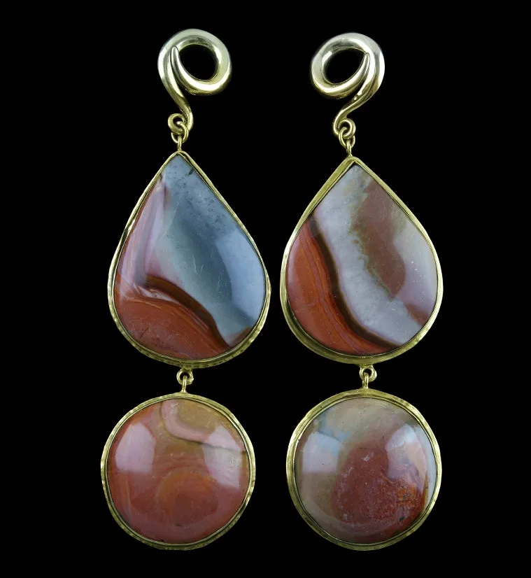 V3 Double Polychrome Ocean Jasper Stone Brass Ear Weights