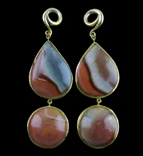 V3 Double Polychrome Ocean Jasper Stone Brass Ear Weights