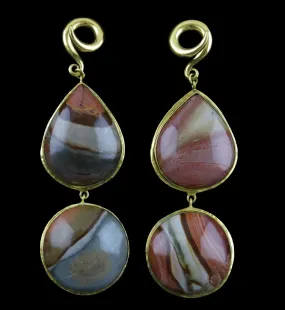V5 Double Polychrome Ocean Jasper Stone Brass Ear Weights