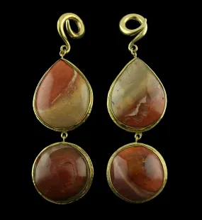 V6 Double Polychrome Ocean Jasper Stone Brass Ear Weights
